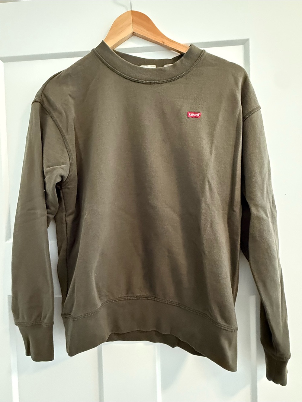 Levi's Olive Green Crewneck Sweatshirt with Red Logo Patch